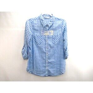 Old Navy Womens Size M Blue Roll Tab Sleeves Button Front Casual Shirt
